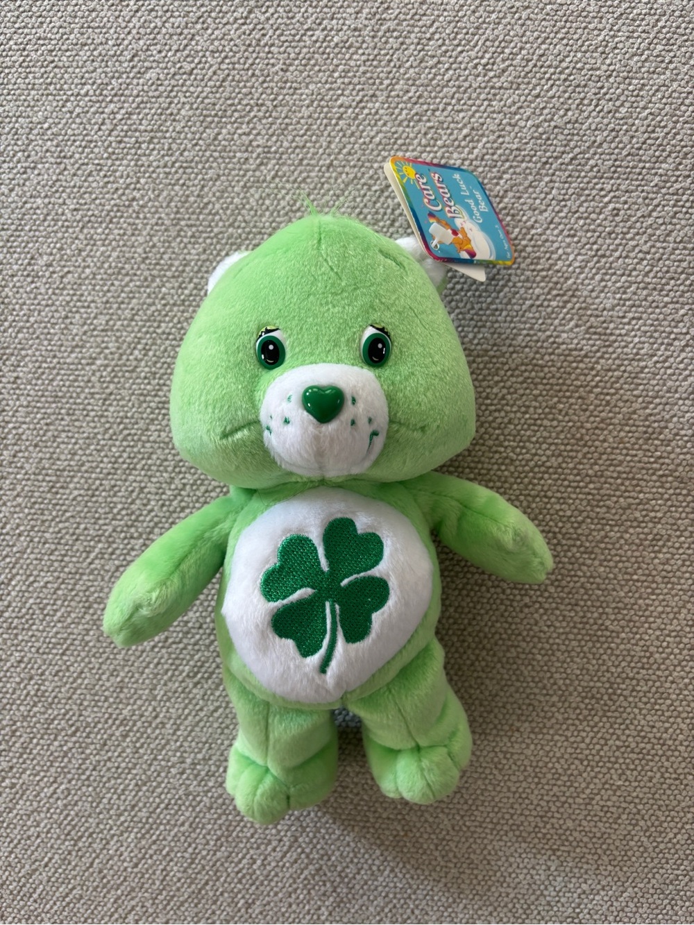 VINTAGE Care Bear Good Luck Bear Beanie Plush (8”) 2002 New